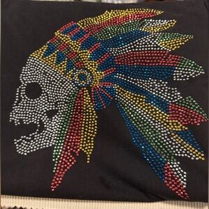 Black and Red Short Sleeve Tee with Vibrant Headdress Design